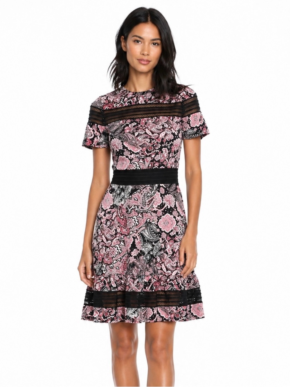 NWT! MICHAEL KORS Dress Small Geranium Paisley Pink Black Office
